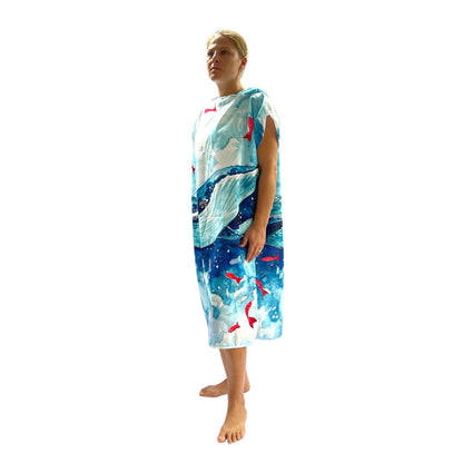 Adult Poncho Towel - Whale Aquarell - Dropbear Outdoors