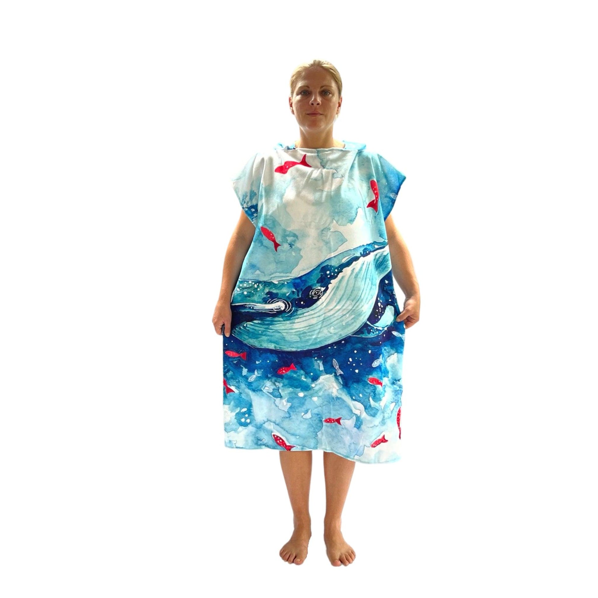 Adult Poncho Towel - Whale Aquarell - Dropbear Outdoors