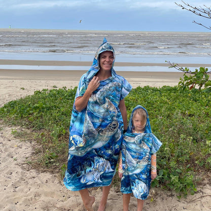 Adult Poncho Towel - Turtle Aquarell - Dropbear Outdoors
