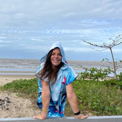 Adult Poncho Towel - Whale Aquarell - Dropbear Outdoors