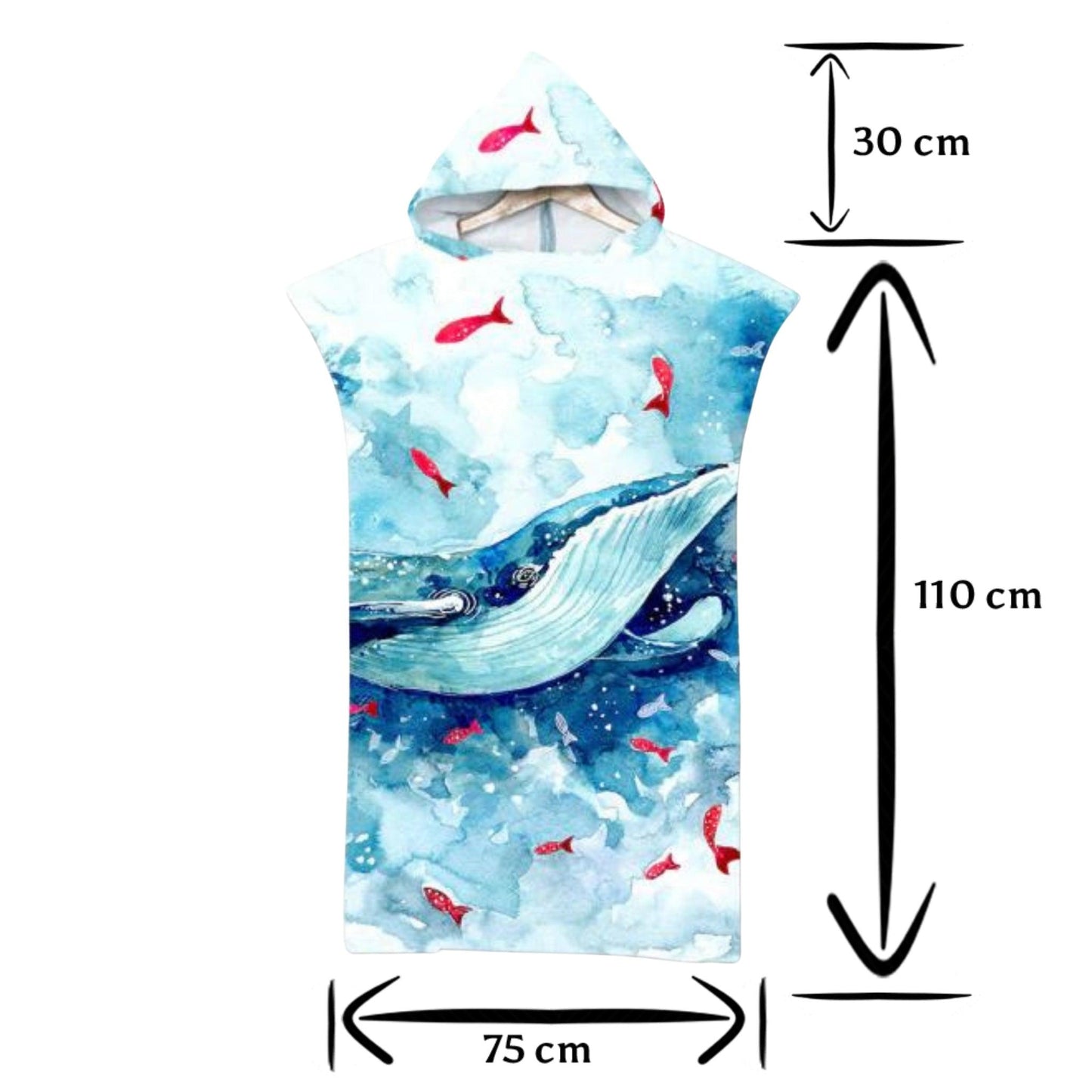 Adult Poncho Towel - Whale Aquarell - Dropbear Outdoors