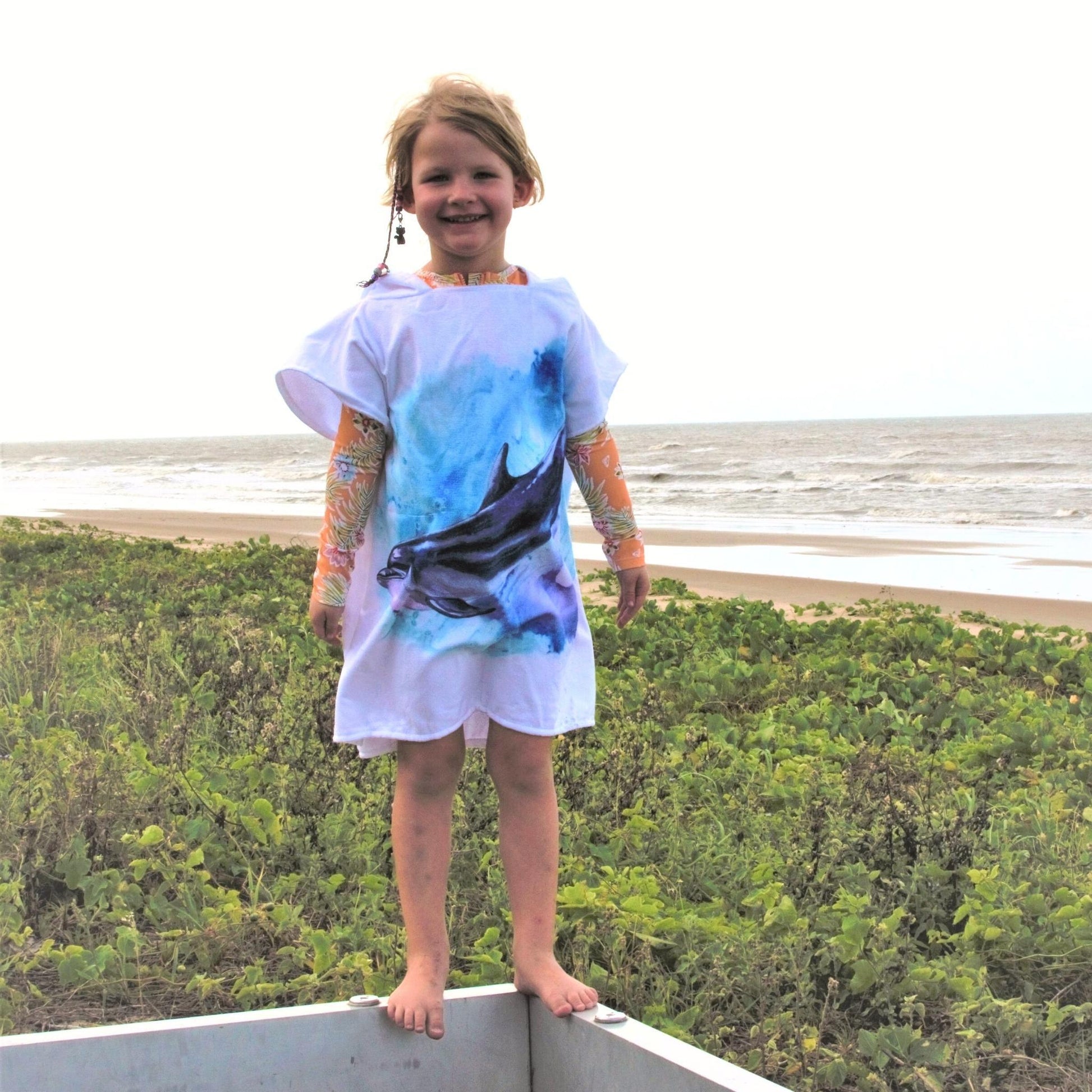 Kids Poncho Towel - Dolphin Aquarell - Dropbear Outdoors