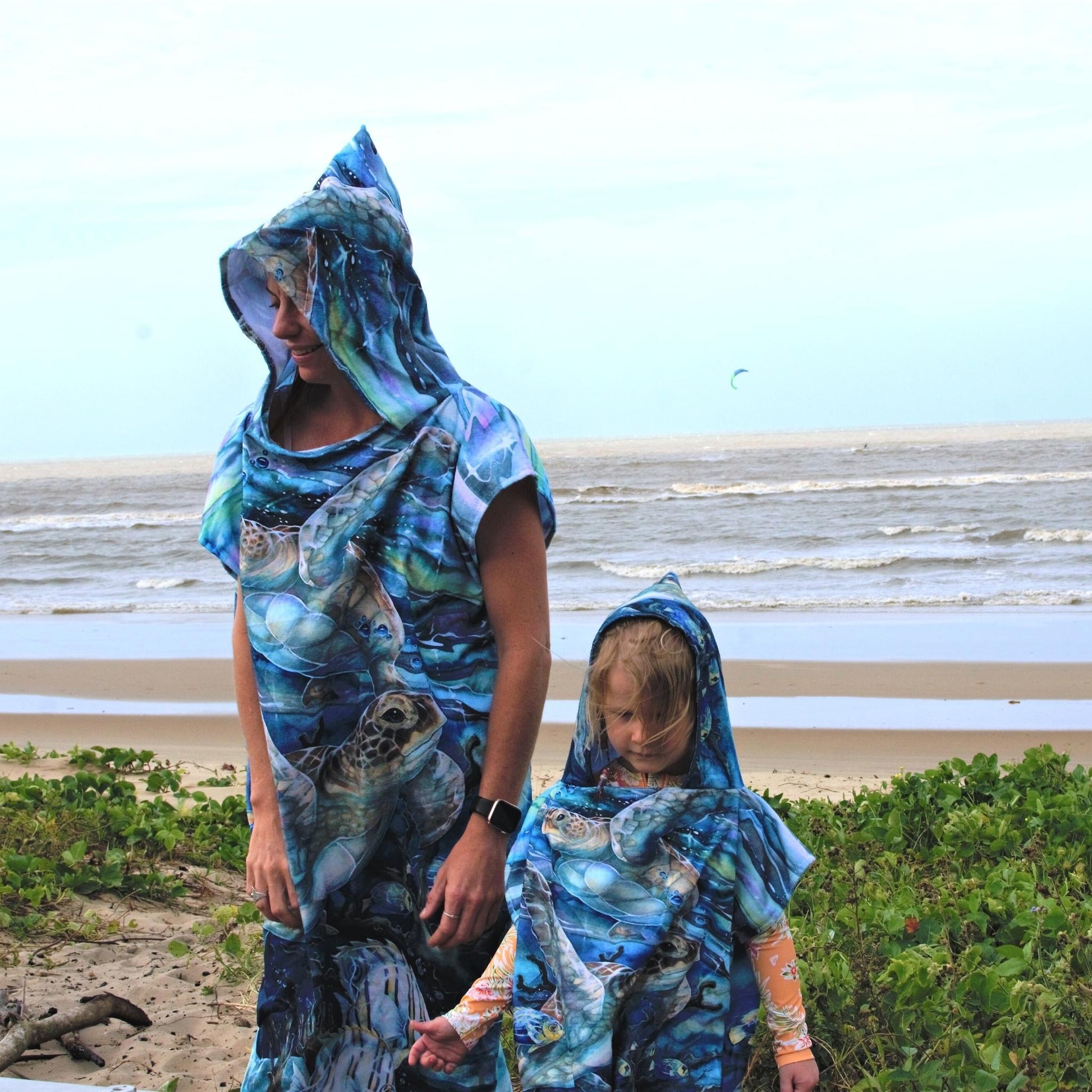 Kids Poncho Towel - Turtle Aquarell - Dropbear Outdoors